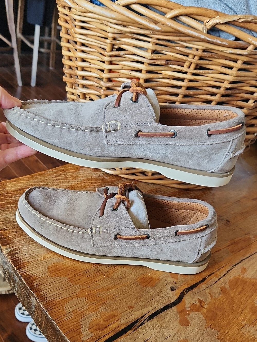 Allen Edmonds Force 10 sz 8.5 Port Washington Boat Shoes Suede Taupe - Picture 7 of 16